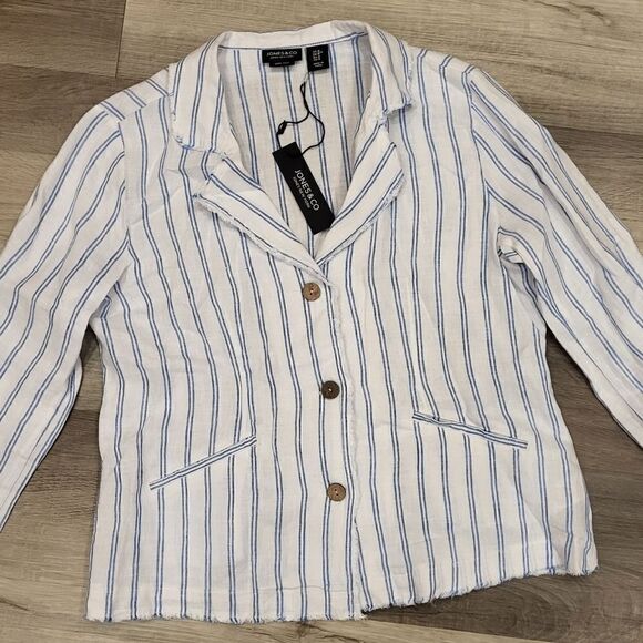 Jones New York Striped 100% Linen Blazer - Picture 1 of 9